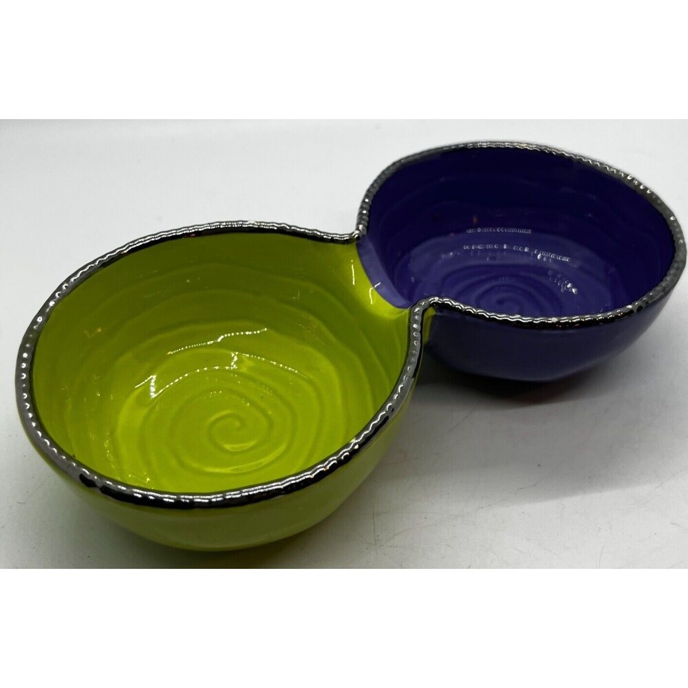 trinket pottery Ganz Bella Casa Plate Tray Dish Green purple silver kitchen deco